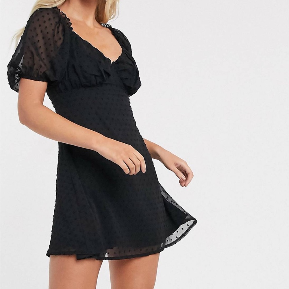 Missguided Black Puff Sleeve Dot Black Dress